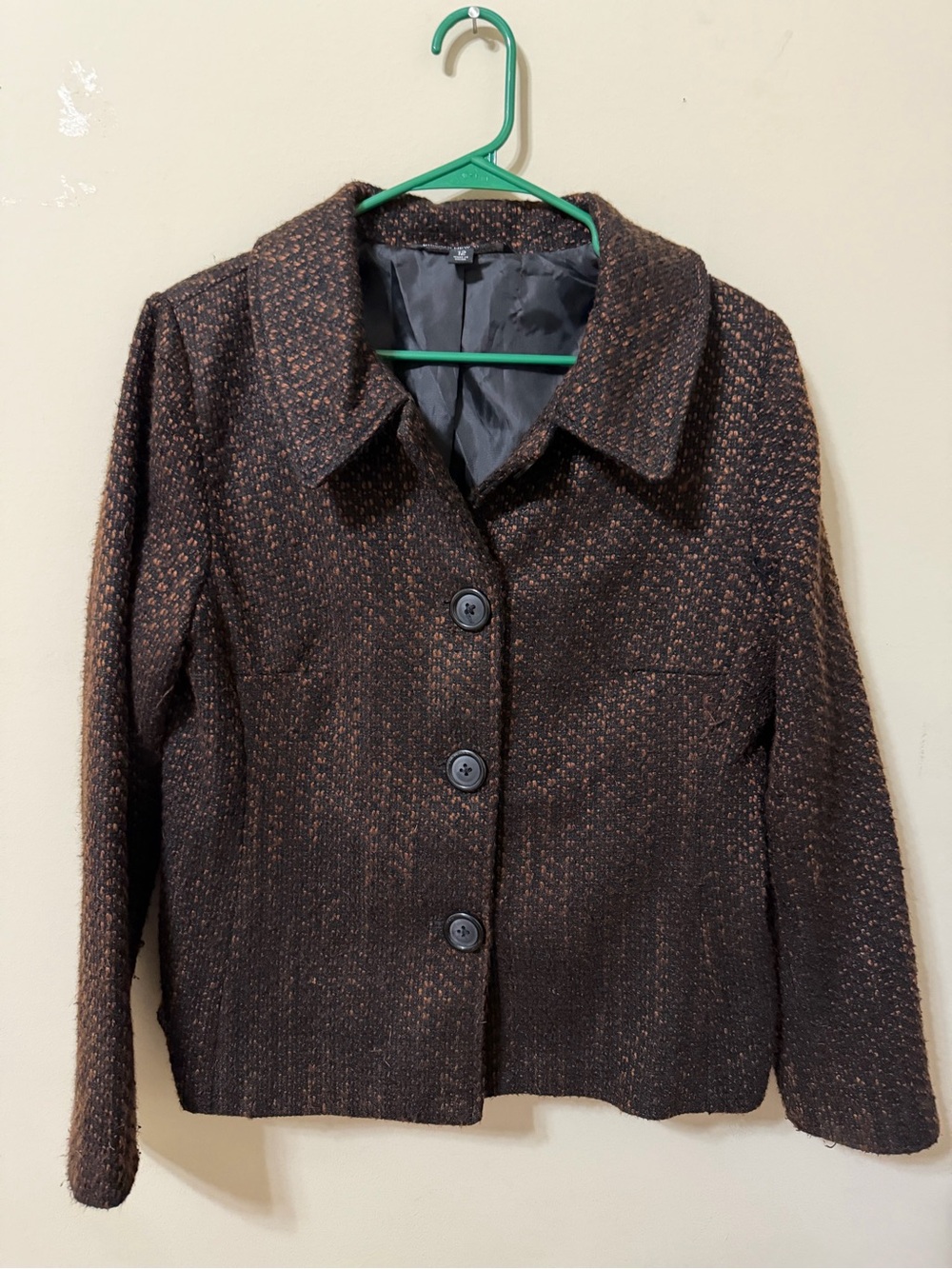 Briggs New York vintage chic Classic Brown Tweed Button-Front Blazer 12 Classic